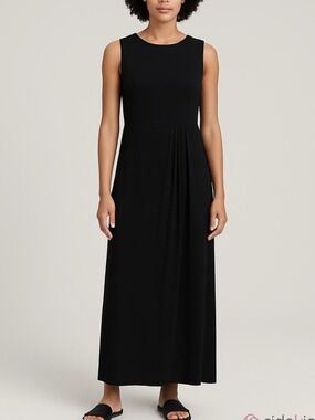 Joseph Ribkoff Sleeveless Black Maxi Dress faux wrap pleat detail size 10